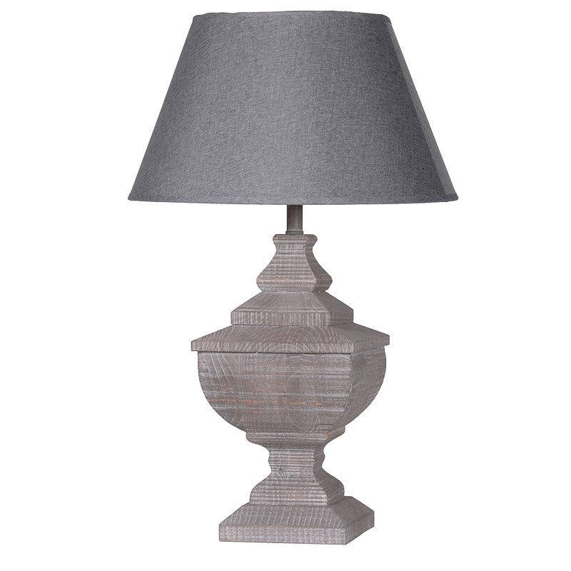 grey square wooden lamp with shade