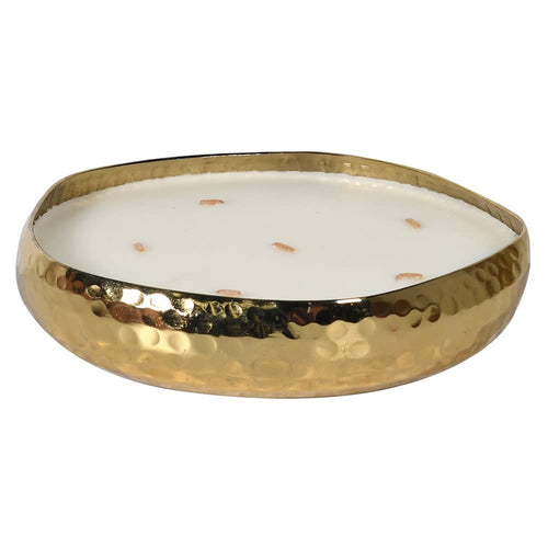 Balsam forest candle in hammered gold metal dish