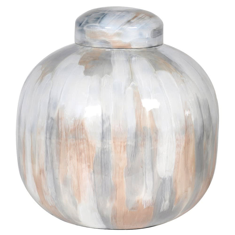 Mottled enamel vase with lid