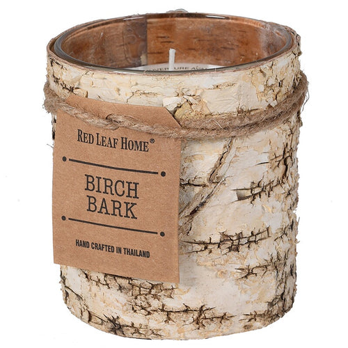 Small Birch Bark Covered Candle in Glass Holder