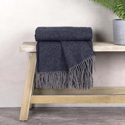 Navy And Grey Pure Wool Throw