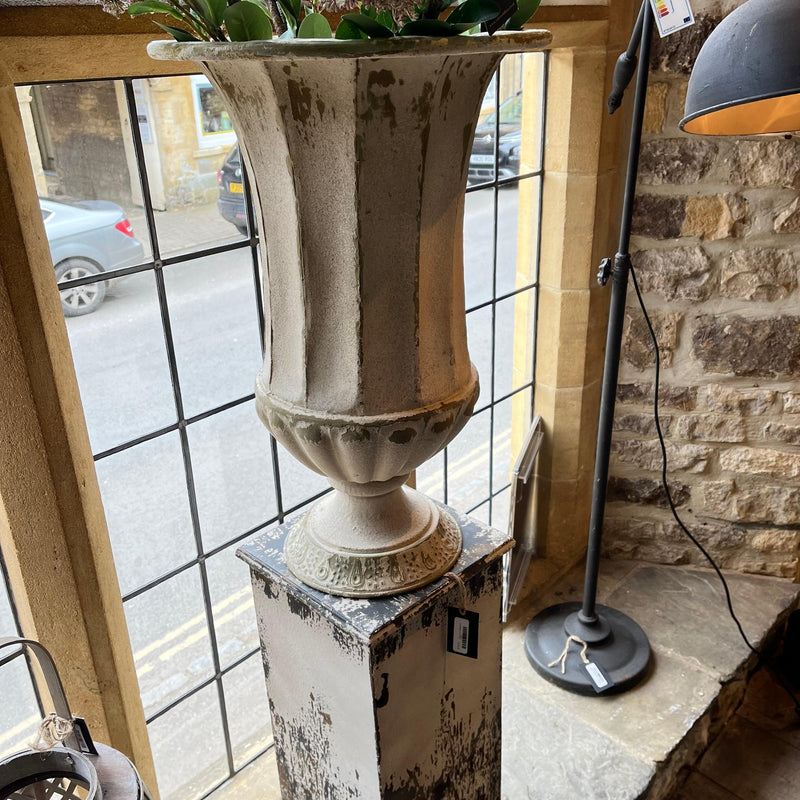 Aged Metal Urn & Plinth - Cotswold Luxe
