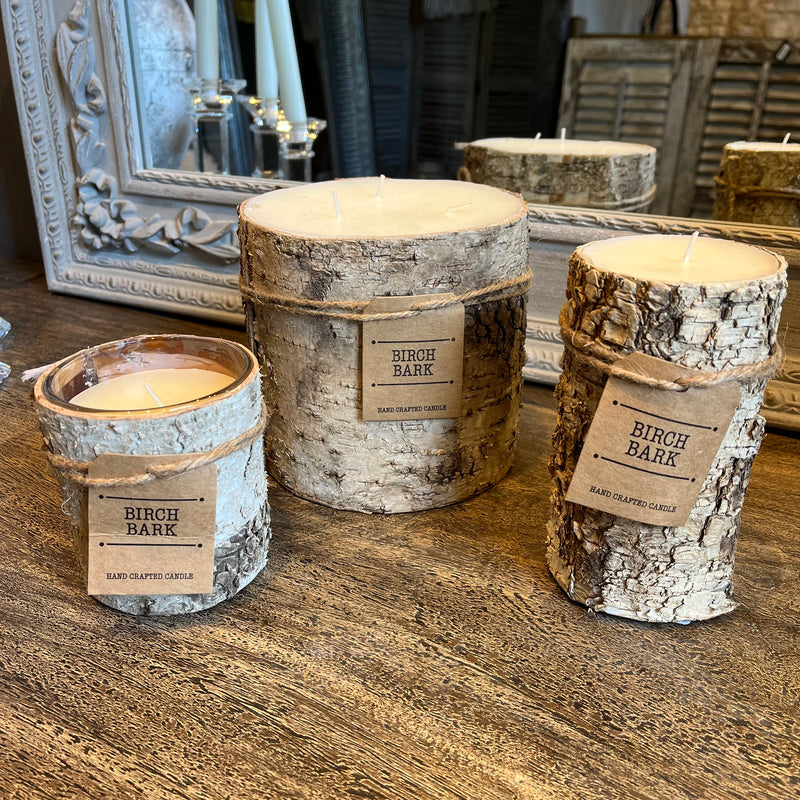 Large Birch Bark Covered Candle
