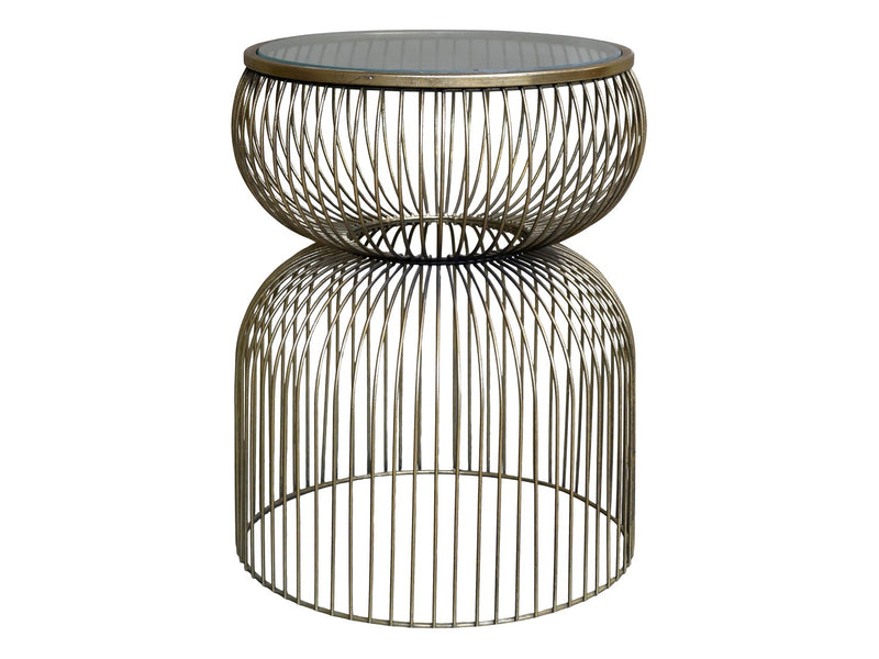 Brass Caged Side Table With Glass Top