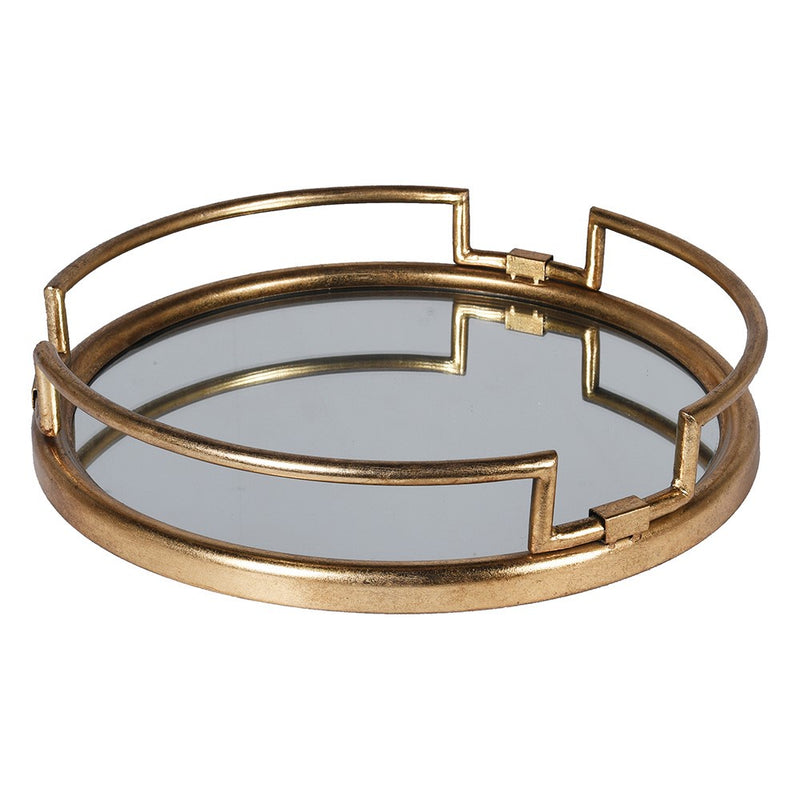 Round  Gold Framed Mirrored Tray
