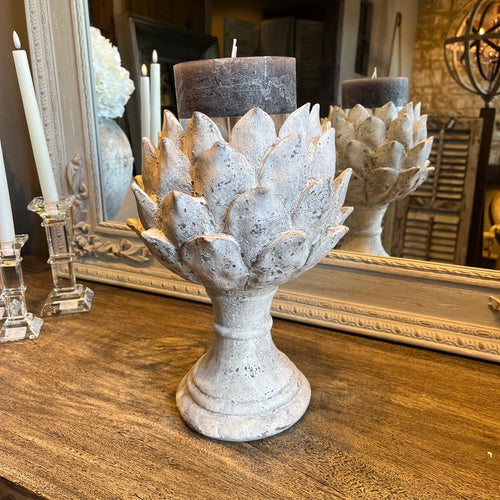 Distressed Stone Effect Floral Candle Holder