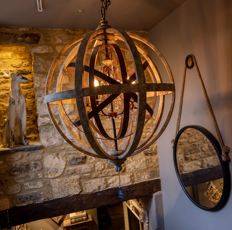 Metal Globe & Crystal Chandelier