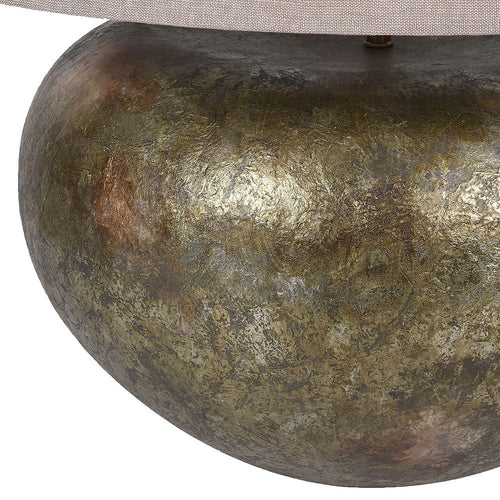 Gold Textured Squat Lamp With Linen Shade