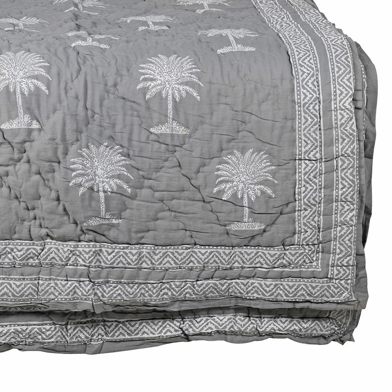 Grey Tropical Palm Bedspread