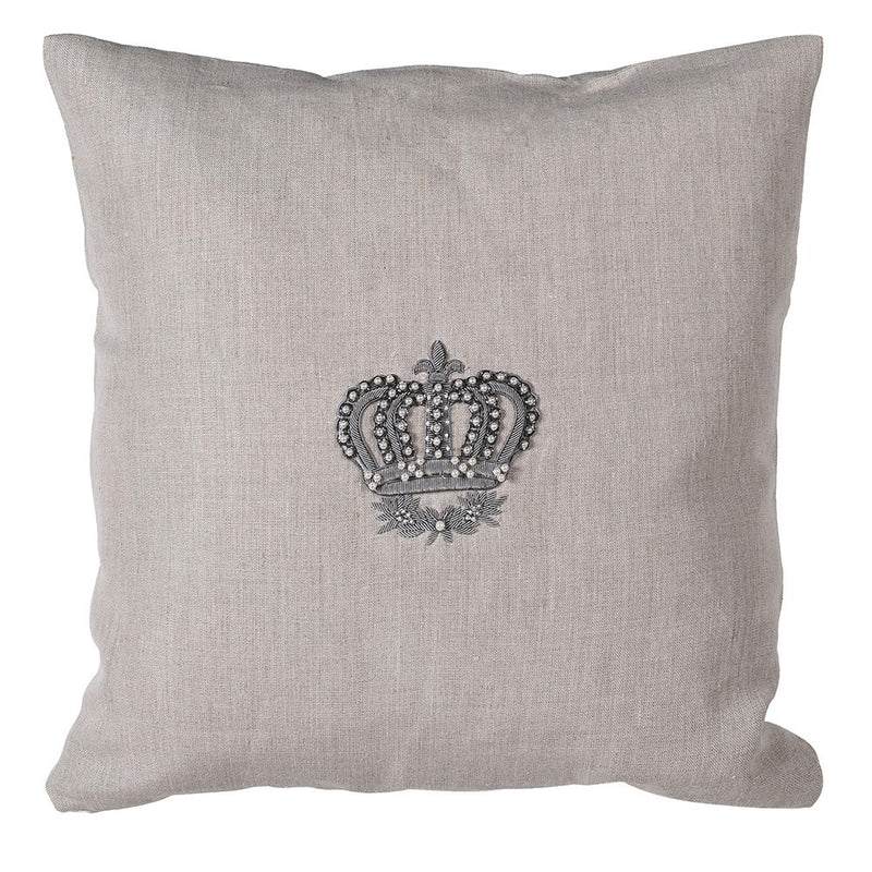 Linen Embroidered Crown Cushion
