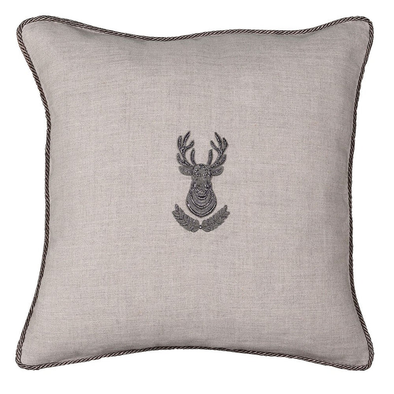 Linen Embroidered Stag Cushion