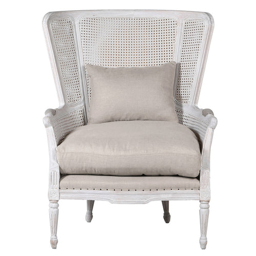 White Washed Rattan Wing Chair