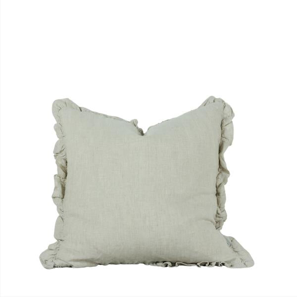 Natural Linen Ruffle Edge cushion With Button Back