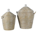 Natural And White Lidded Basket