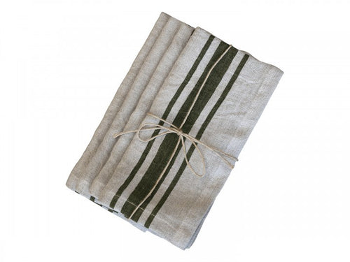 Olive stripe linen napkin set of 4