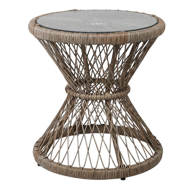 Outdoor Glass And Rattan Side Table