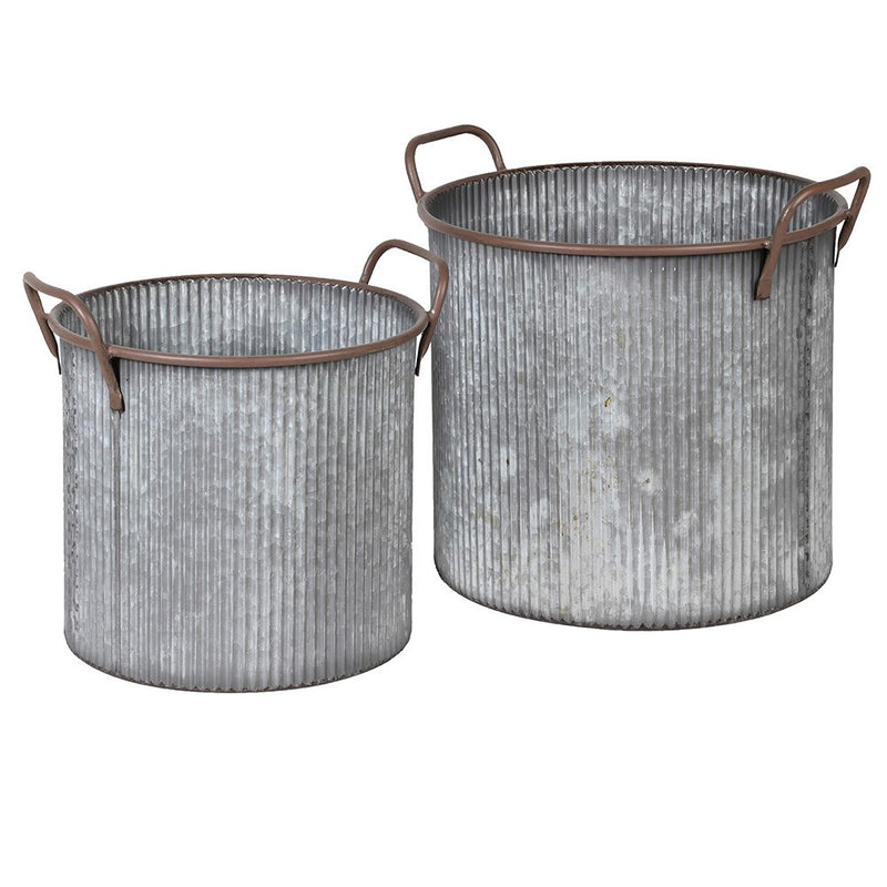 Set Of 2 Metal Ribbed Planters