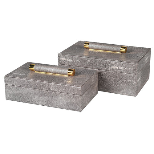 Set Of 2 Taupe Shagreen Decorative Boxes