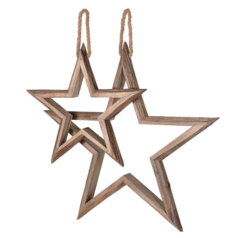 Set Of 2 Wooden Stars