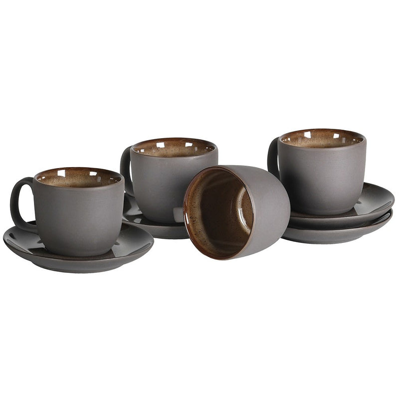 Set Of 4 Mocha Espresso Cups And Saucers