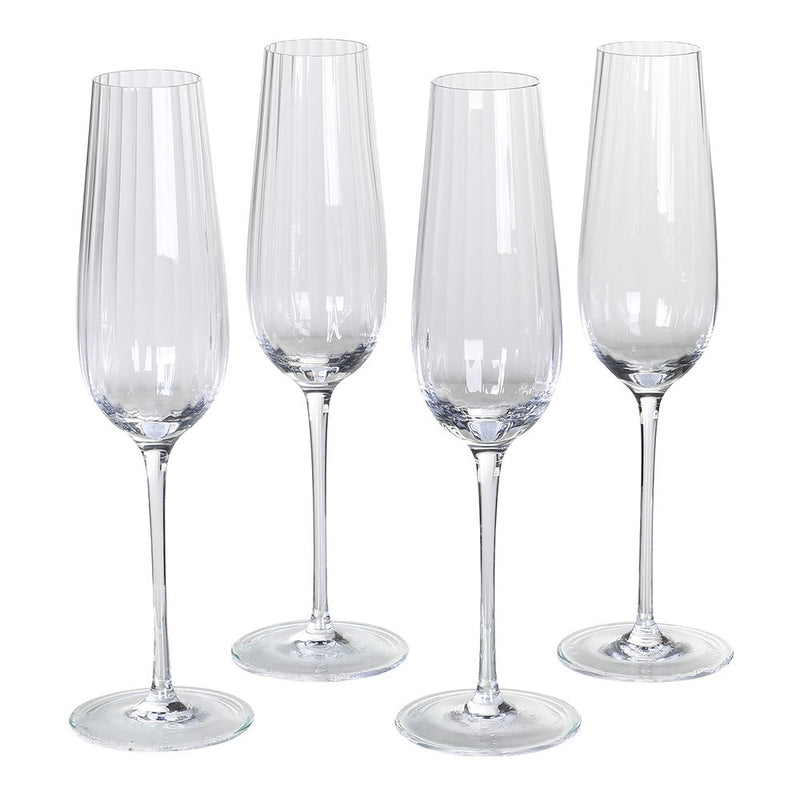 Set Of 4 Ribbed Champagne Flutes