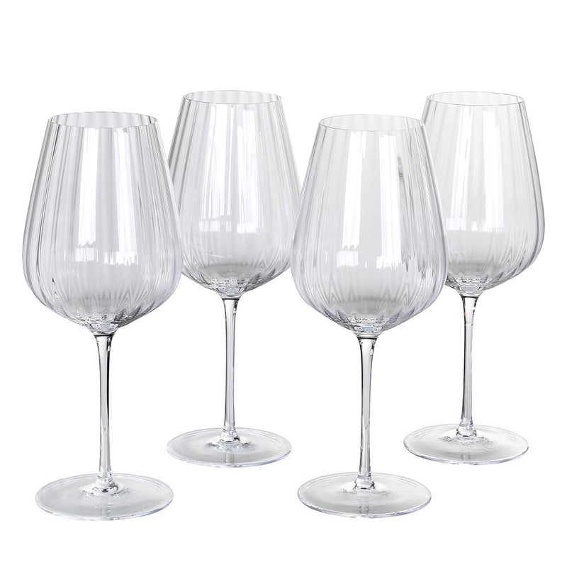 Set Of 4 Ribbed White Wine Glasses