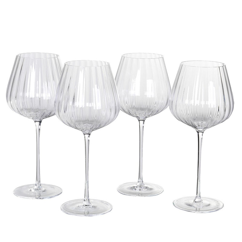 Set Of 4 Ribbed Wine Glasses