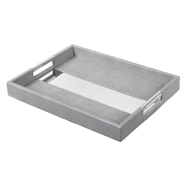 Set Of 2 Silver Trim Shagreen Trays