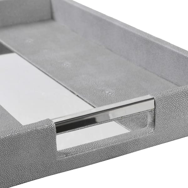 Set Of 2 Silver Trim Shagreen Trays