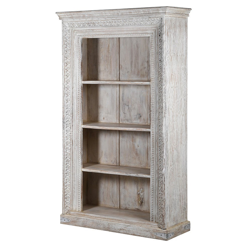 White Washed Carved Bookshelf