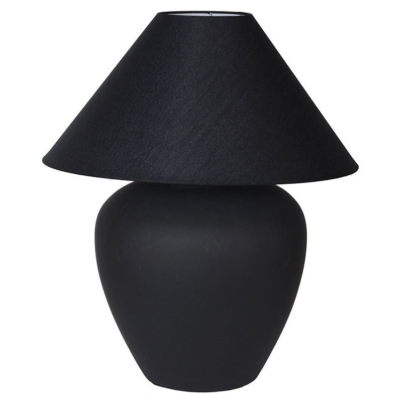 Squat Black Ceramic Table Lamp with Shade