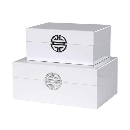 S/et of 2 white wooden boxes