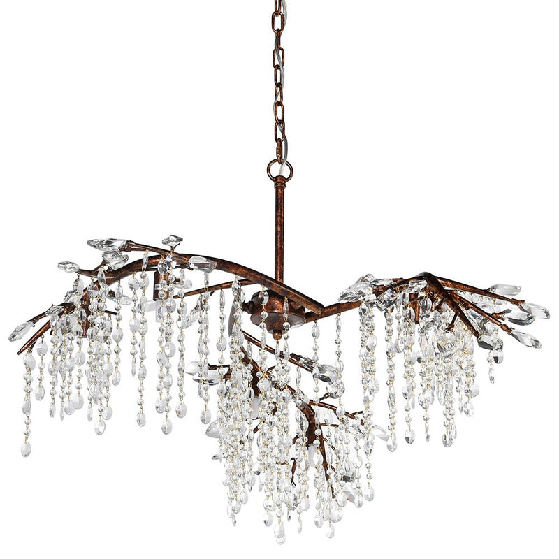 Bronze Branch Chandelier With Crystal Drops