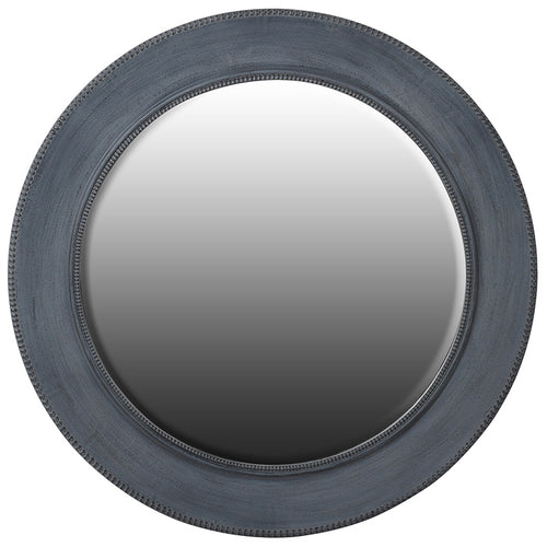 Circular charcoal wall mirror with this decorative edge