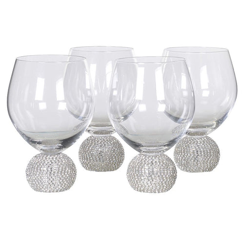Silver Crystal Ball Diamante Water Glasses Set of 4