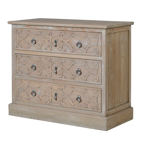 Natural Carved 3 Drawer Chest Of Drawers
