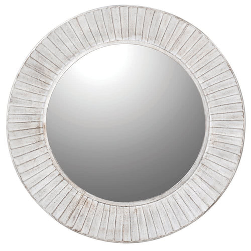 Whitewashed Metal Round Mirror