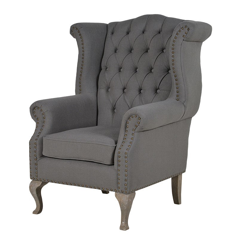 Grey Studded Buttoned Back Armchair