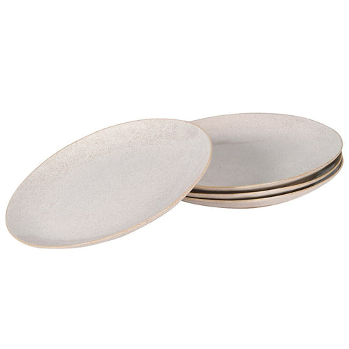 Set Of 4 Beige Stoneware Dinner Plates