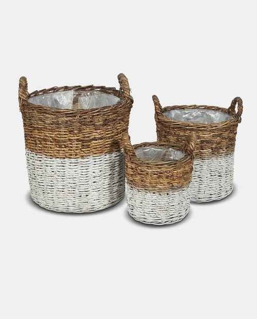 Medium White And Natural Abaca Basket