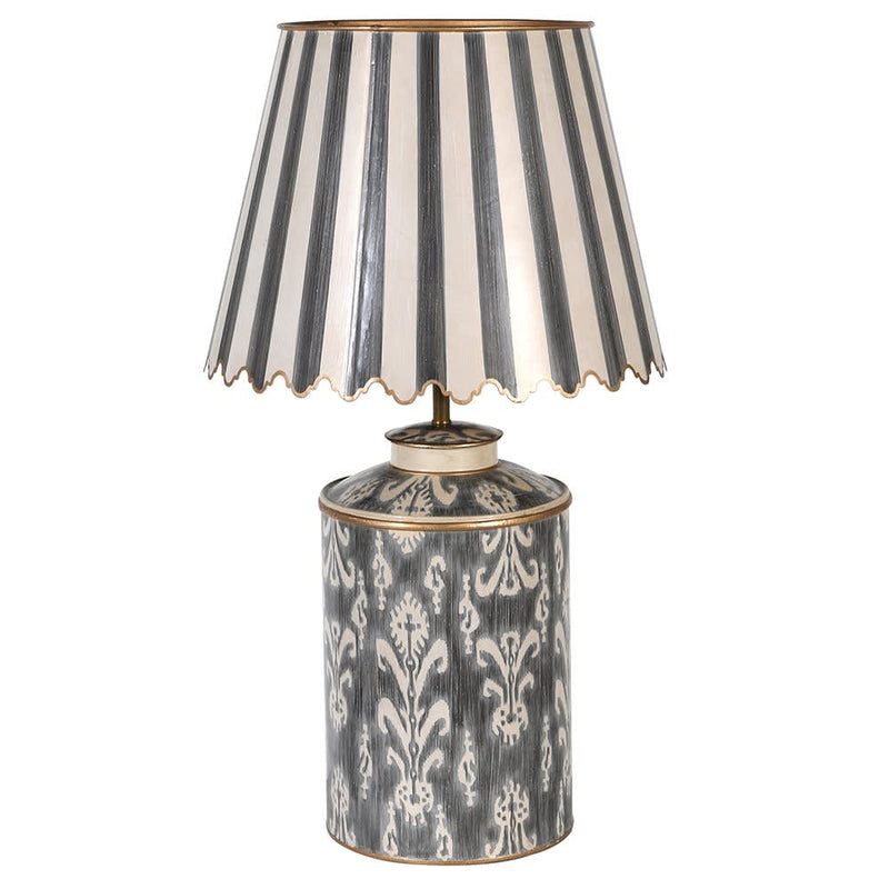 Ivory & Grey Patterned Metal Lamp