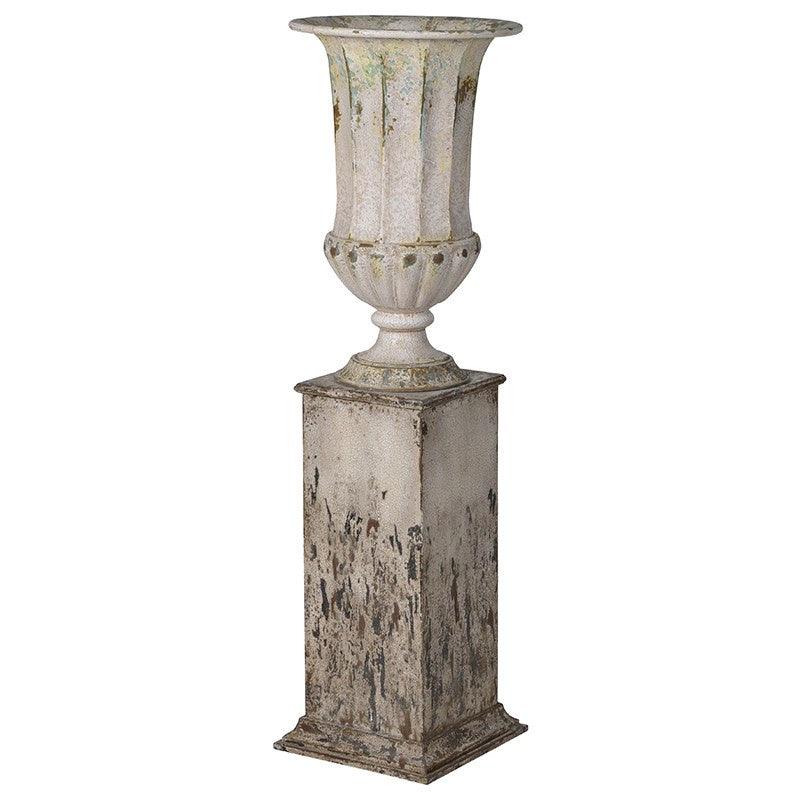 Aged Metal Urn & Plinth