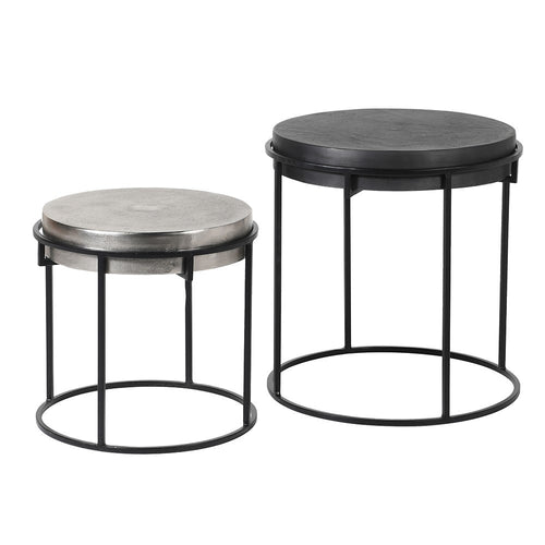 Set Of 2 Black And Nickel Round Tables