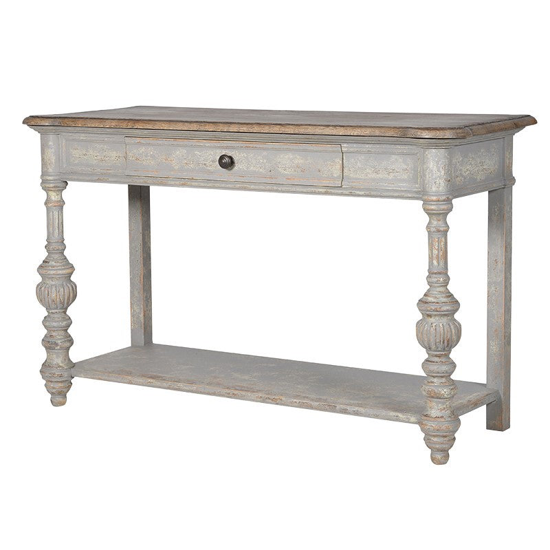 Distressed Oak Top Console Table