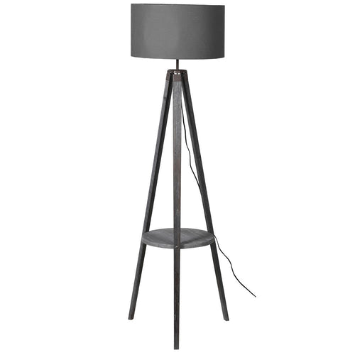 Grey Wooden Floor Lamp With Shelf
