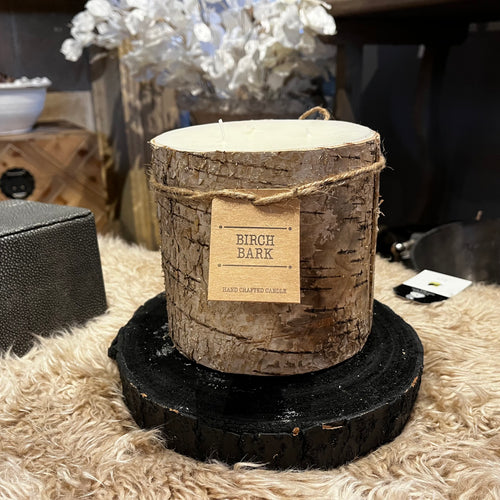 Large Birch Bark Covered Candle