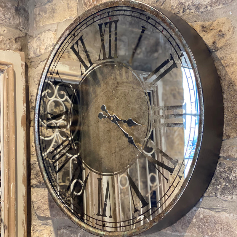 Antiqued Mirrored Wall Clock